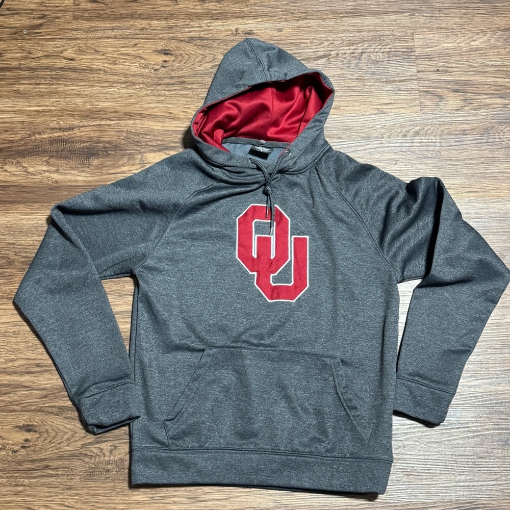 FCF Oklahoma Sooners OU Embroidered Colosseum Hoodie Red & Gray Men’s S Pullover
